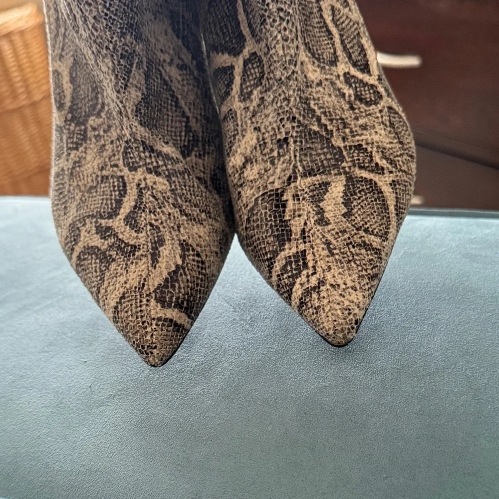 Express Textured Snake Print Booties - Tan and Black